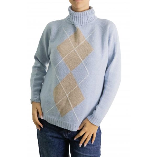 Maglione con rombi bicolore  collo alto misto cashmere